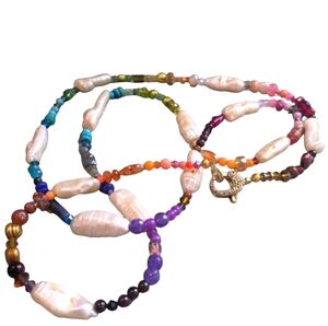 Long Colorful Pearl Gemstone Necklace